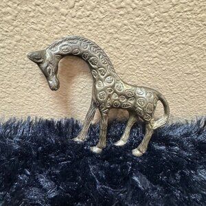 Brass Miniture Giraffe Figurine With Textured Detailing  3" Tall